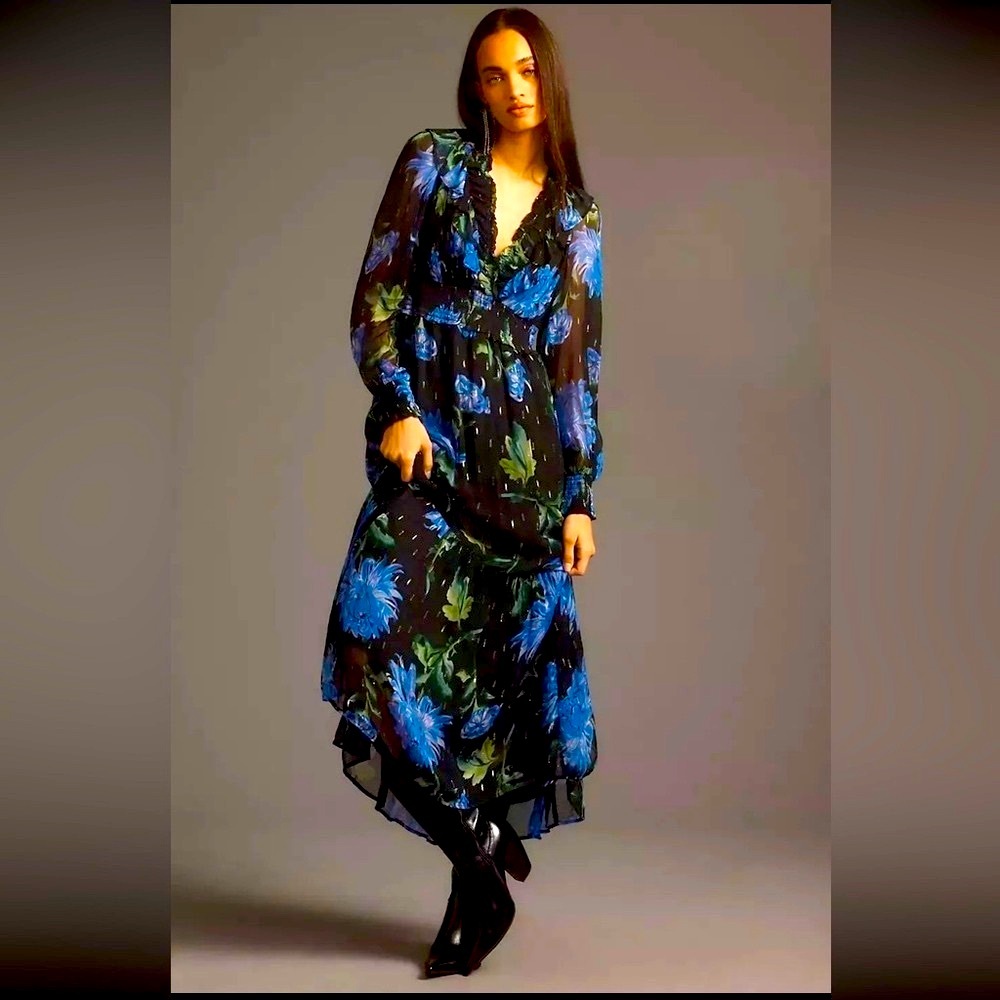 NWT Anthropologie Odetta Long Sleeve Ruffled V-Neck
